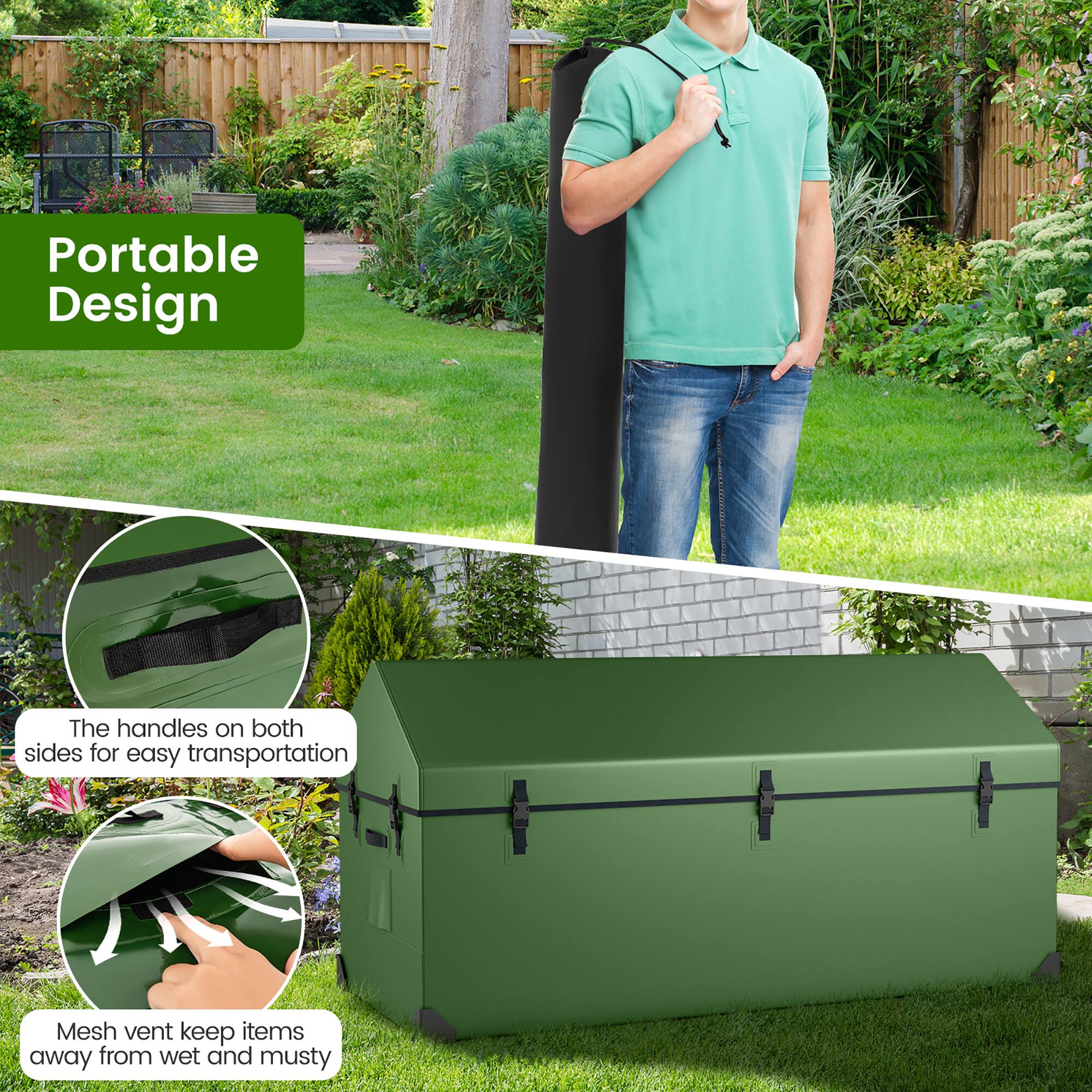 Portable Design

The handles on both sides for easy transportation

Mesh vent keep items away from wet and musty