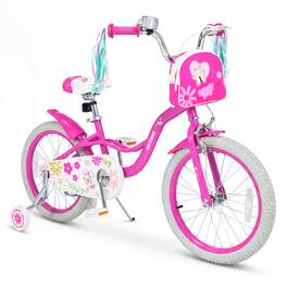 Costway - 18 Inches Girls Bike with Front Bag, Children Training Bicycle for 4-8 Years Old - Pink