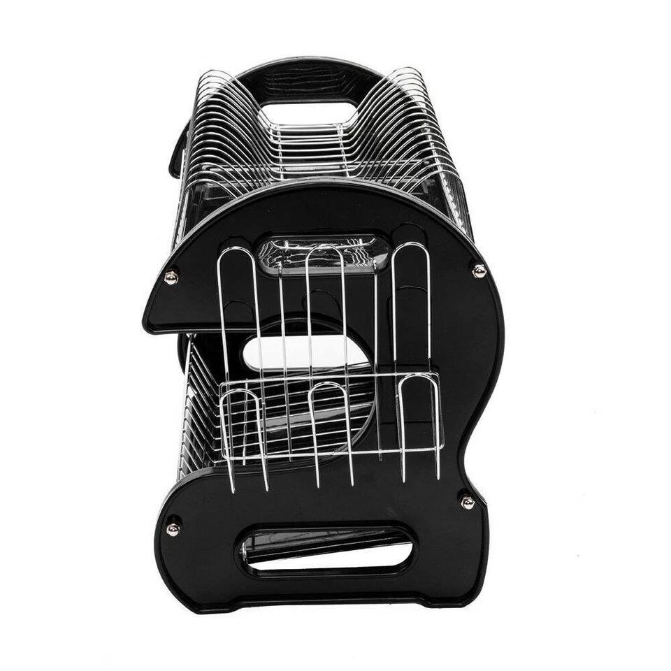 Alt View 1. Home Collection - 2-Tier Stainless Steel Dish Drying Rack with Cup Holder and Utensil Drainer - Silver.