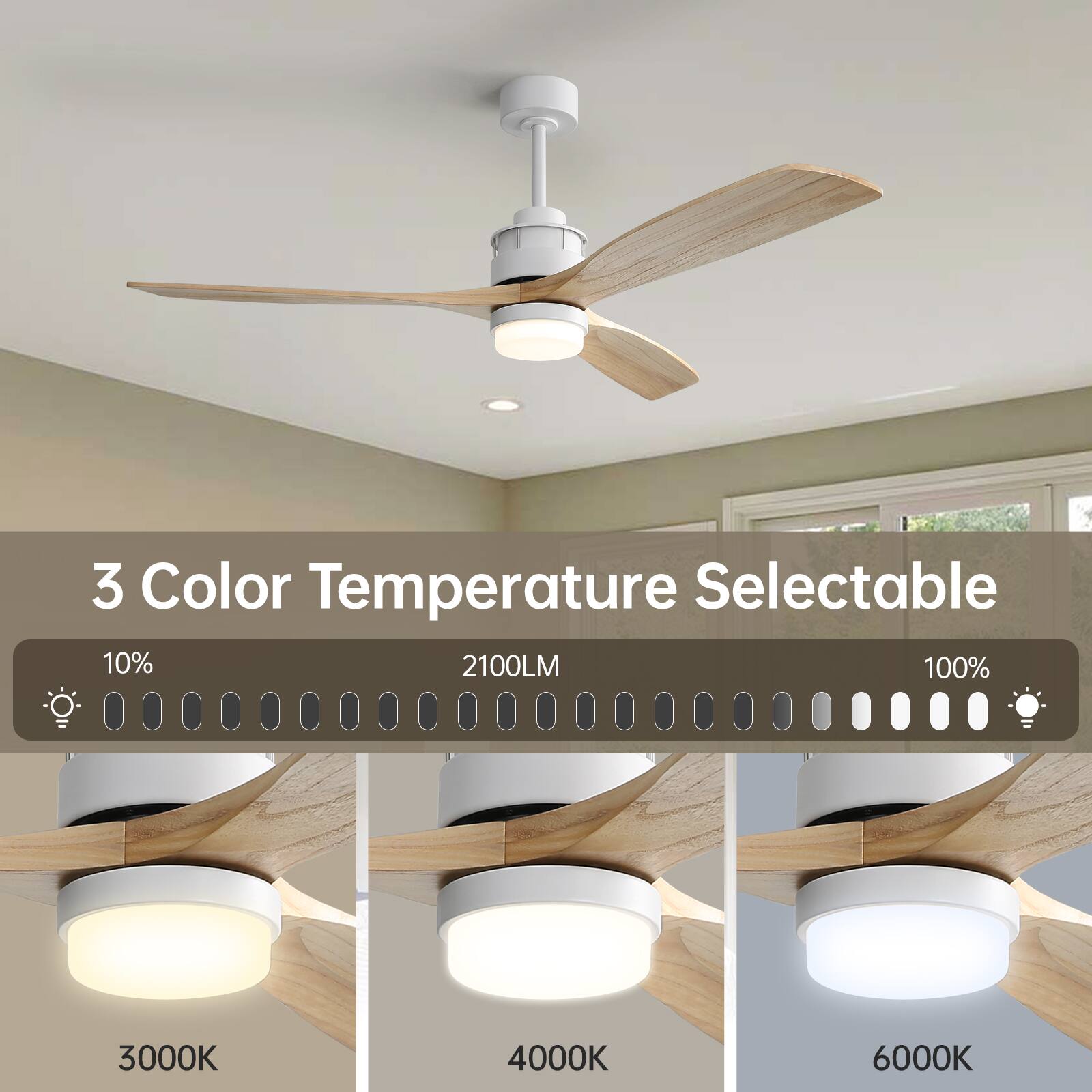 3 Color Temperature Selectable  
10% 2100LM 100%  
3000K 4000K 6000K