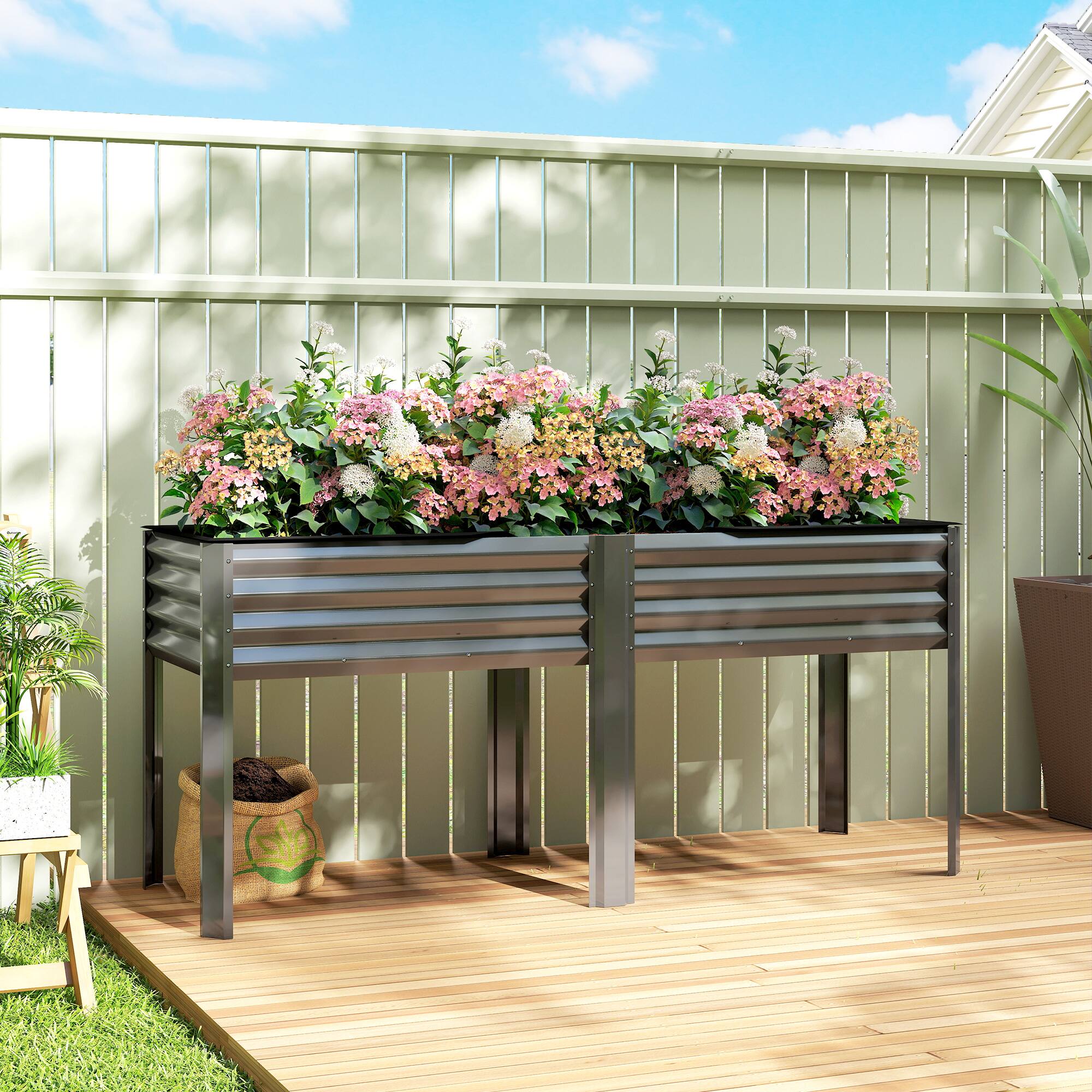 Alt View 1. Outsunny - Galvanized Raised Garden Bed with Legs, Extra Large Metal Raised Planter Box with Reinforced Bars and Non-Woven Fabric.