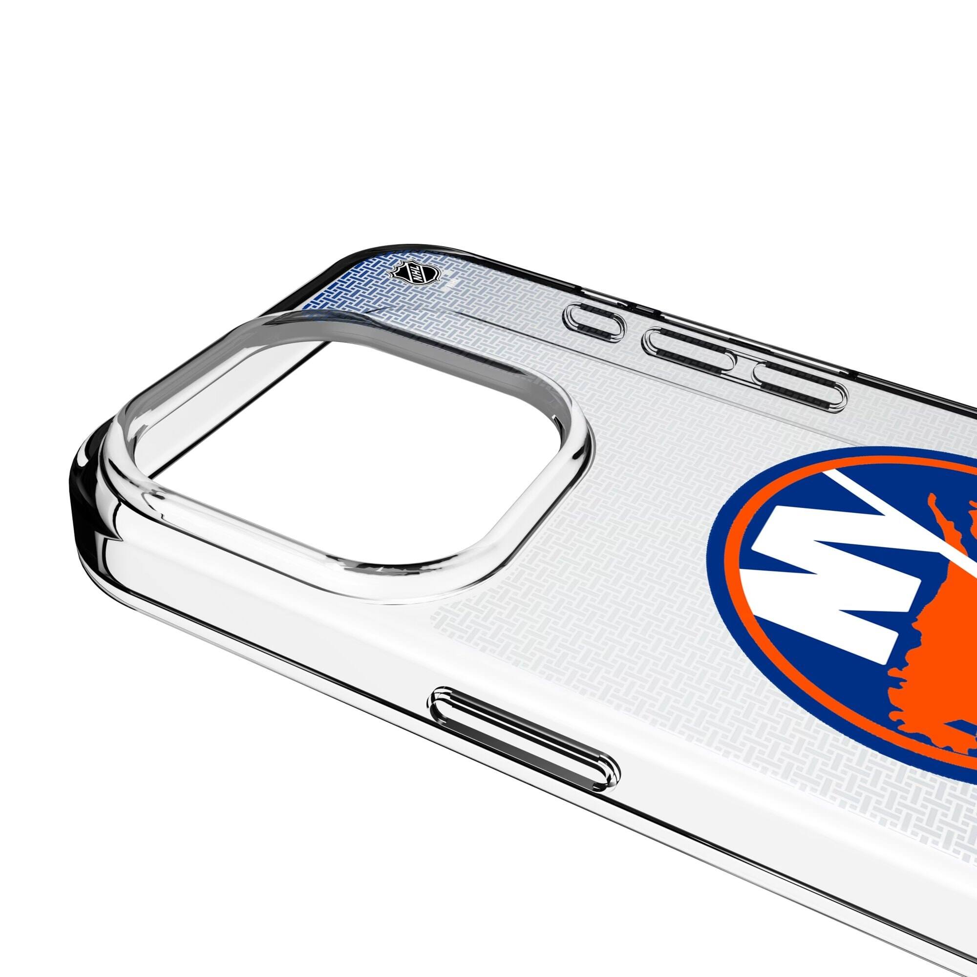 Alt View 2. Keyscaper - New York Islanders Linen Logo iPhone Clear Case - 13 Pro Max - Multicolor.