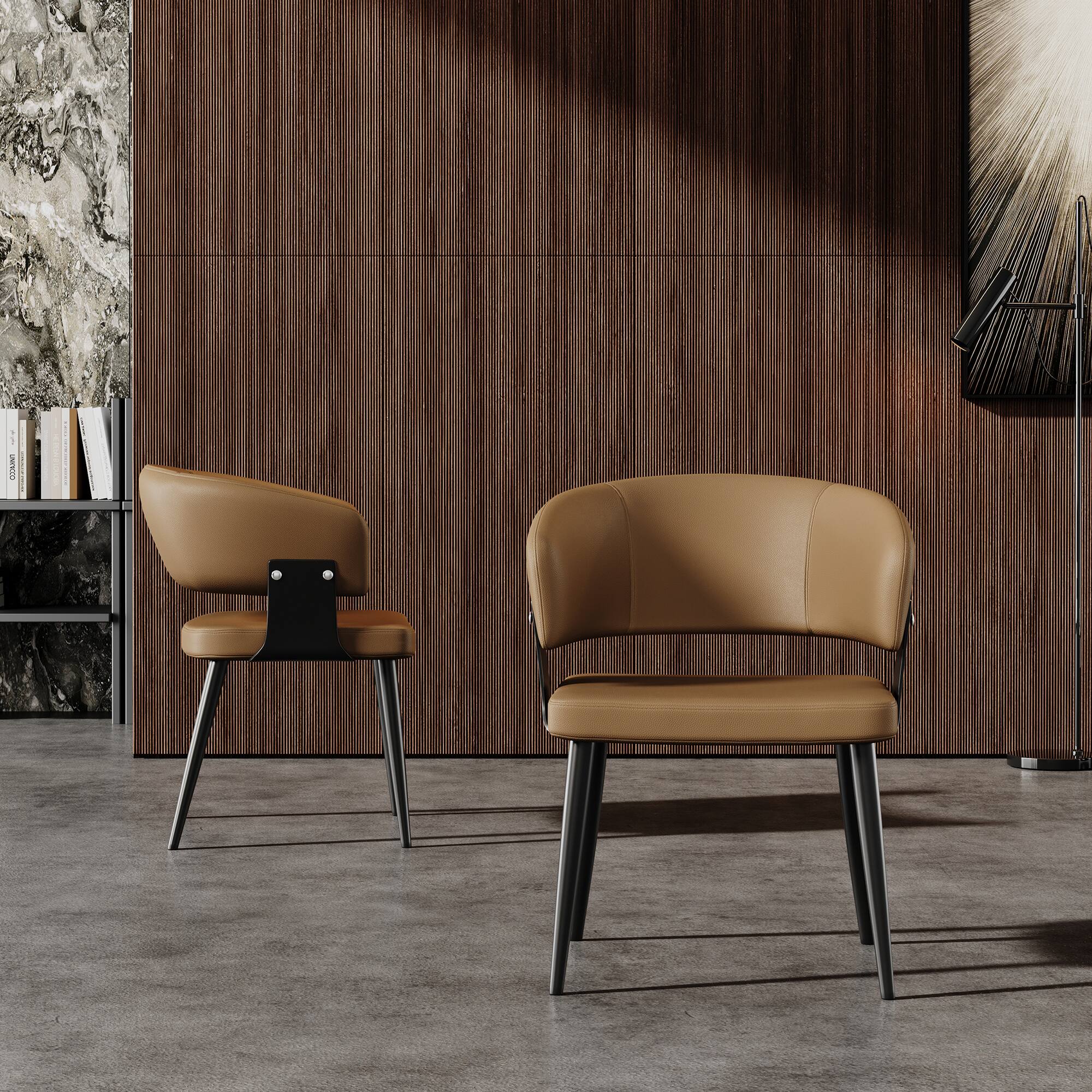 Alt View 2. luck idea - Dining Chairs Set of 2 Thick-Wide Arched Backrest Leather Upholstery - Brown.