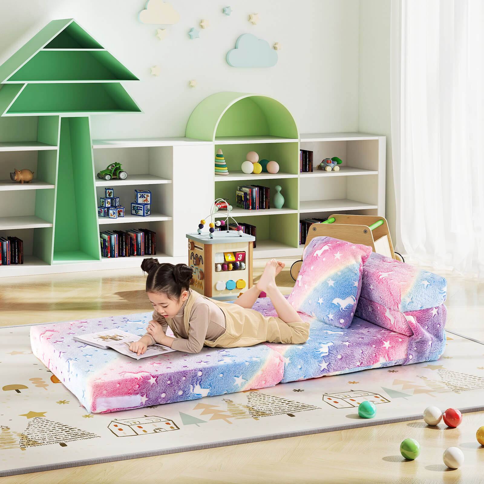 Alt View 3. Costway - Costway Kids Folding Sofa Bed Floor Mattress with Throw Pillow & Machine Washable Cover - Multicolor.