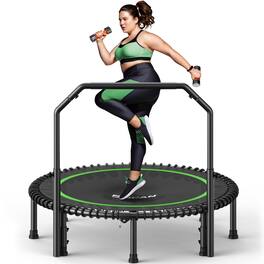 FED Fitness - BCAN 48" Foldable Trampoline, 550lb Capacity,Fitness Rebounder with Adjustable Foam Handle - Green