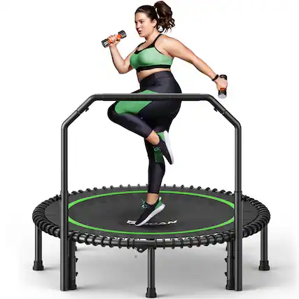 Front. FED Fitness - BCAN 48" Foldable Trampoline, 550lb Capacity,Fitness Rebounder with Adjustable Foam Handle - green.