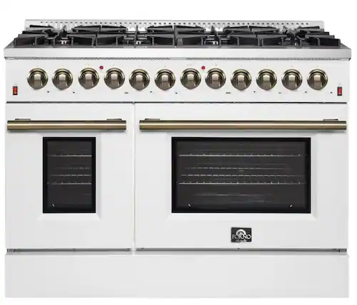 Front. Forno Appliances - Massimo 6.58 Cu. Ft. Freestanding Double Oven Dual Fuel True Convection Range with Air Fryer Basket - White.