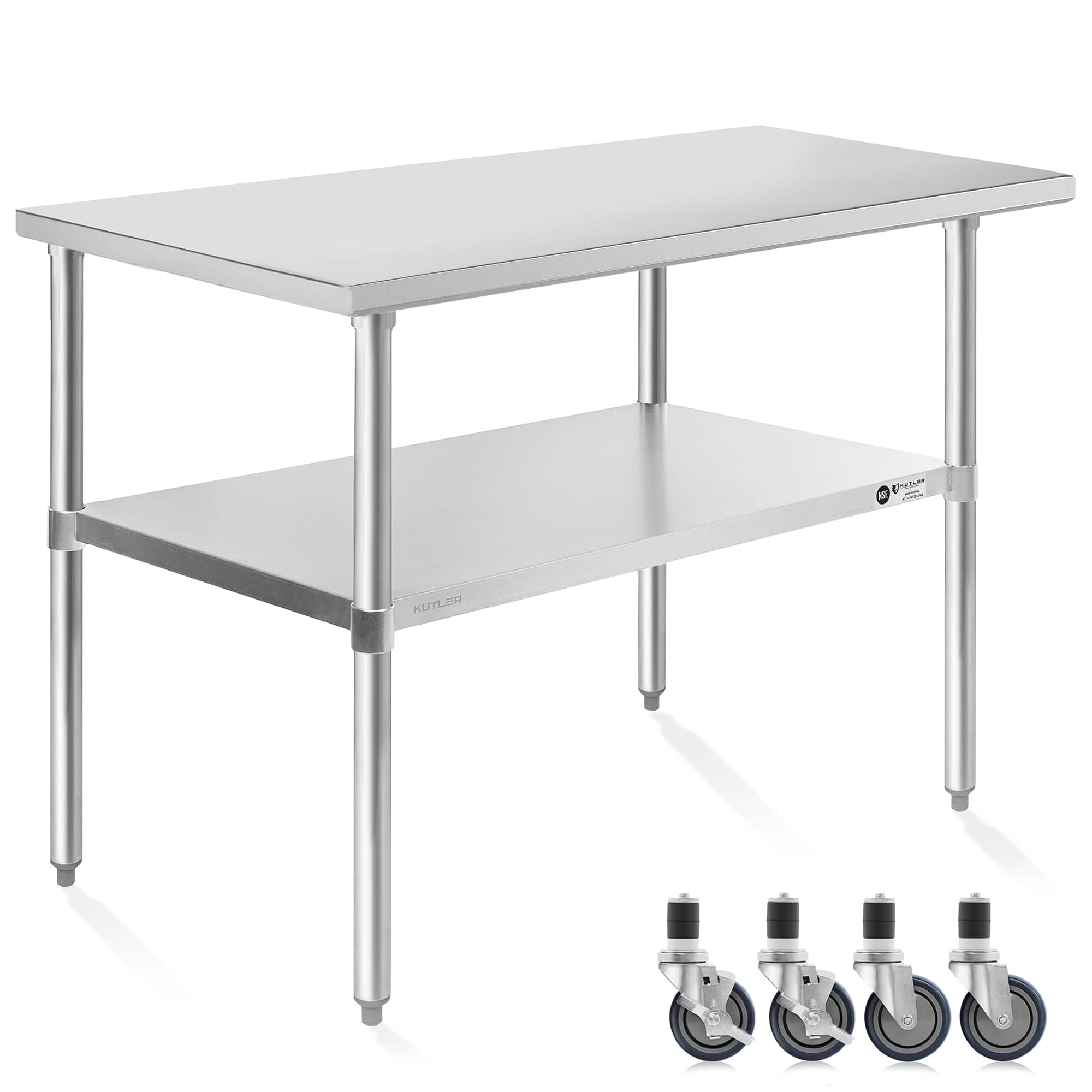 KUTLER - NSF Commercial Stainless Steel Prep and Work Table with Wheels - Silver