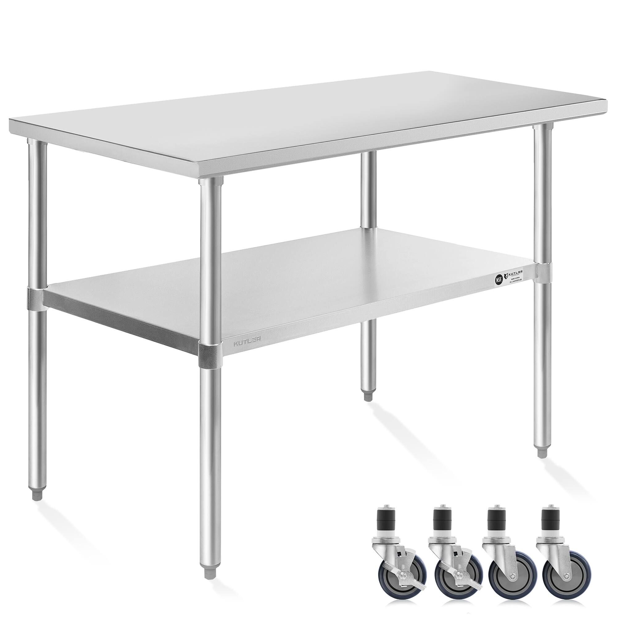 Front. KUTLER - NSF Commercial Stainless Steel Prep and Work Table with Wheels - Silver.