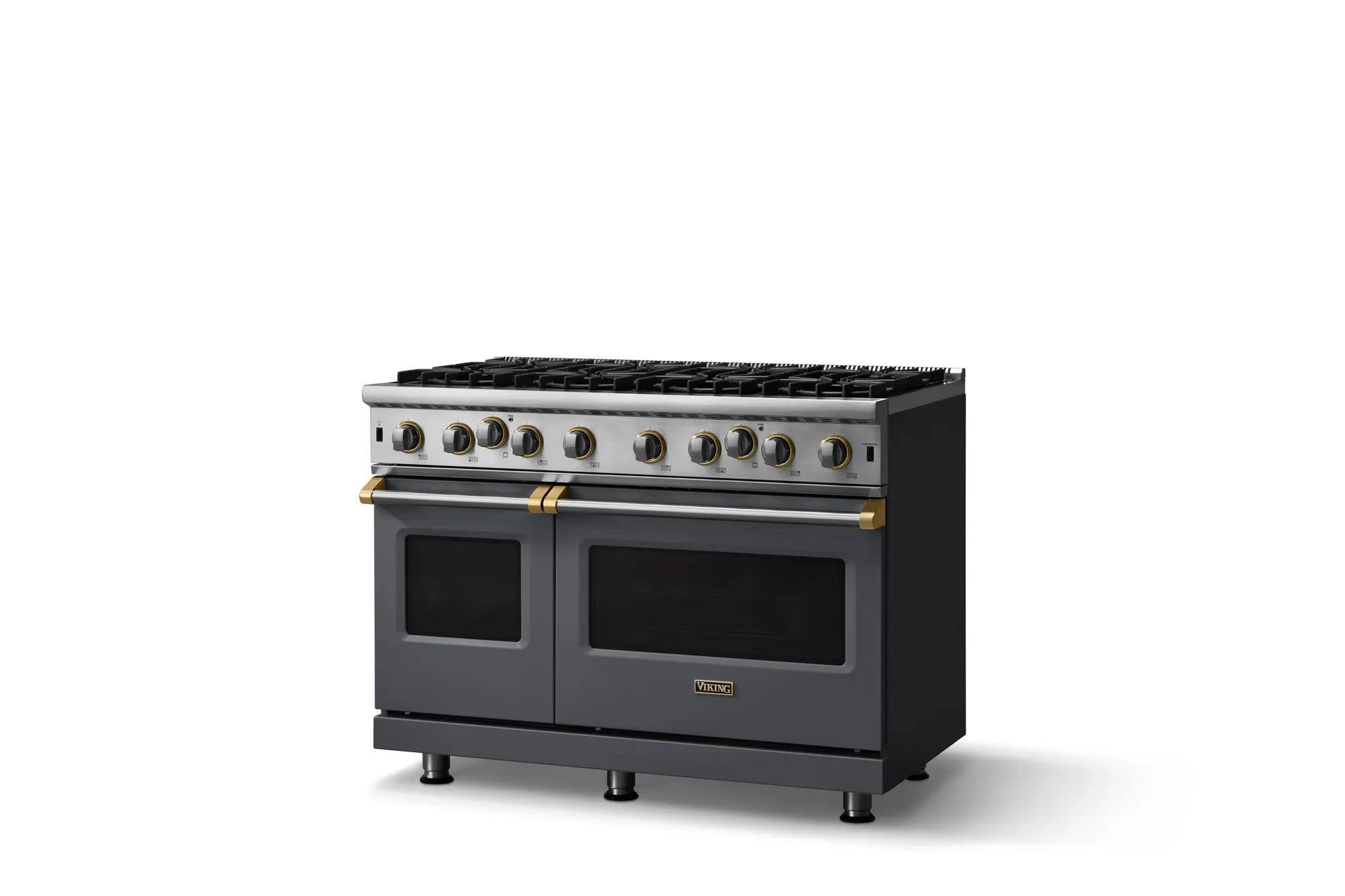 Angle. Viking - Pro 5 Series 6.1 Cu. Ft. Freestanding Open 8 Burner Gas Convection Range - Cast Black w. Brushed Brass - Cast Black.