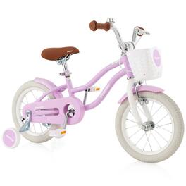 Costway - 14" Kid's Bike with Removable Training Wheels & Basket for 3-5 Years Old - Purple