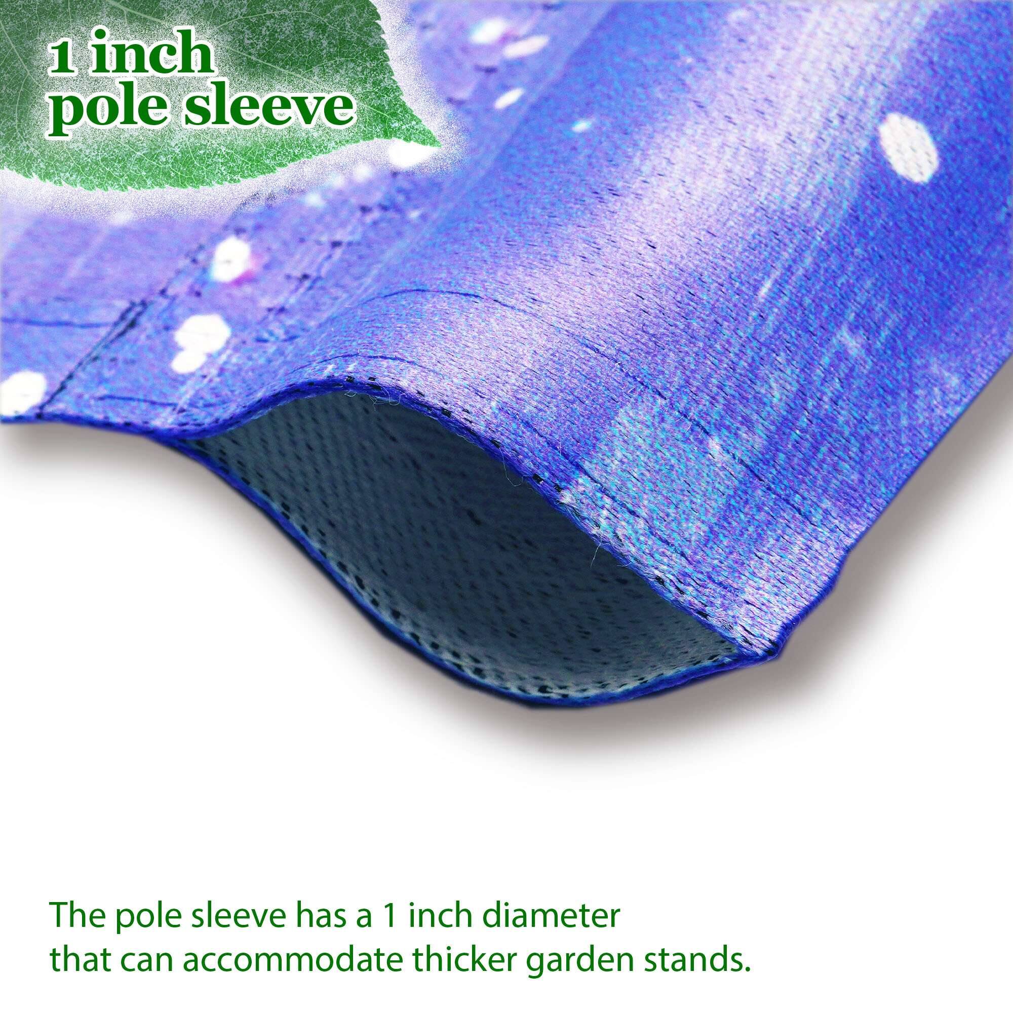 1 inch pole sleeve

The pole sleeve has a 1 inch diameter that can accommodate thicker garden stands.