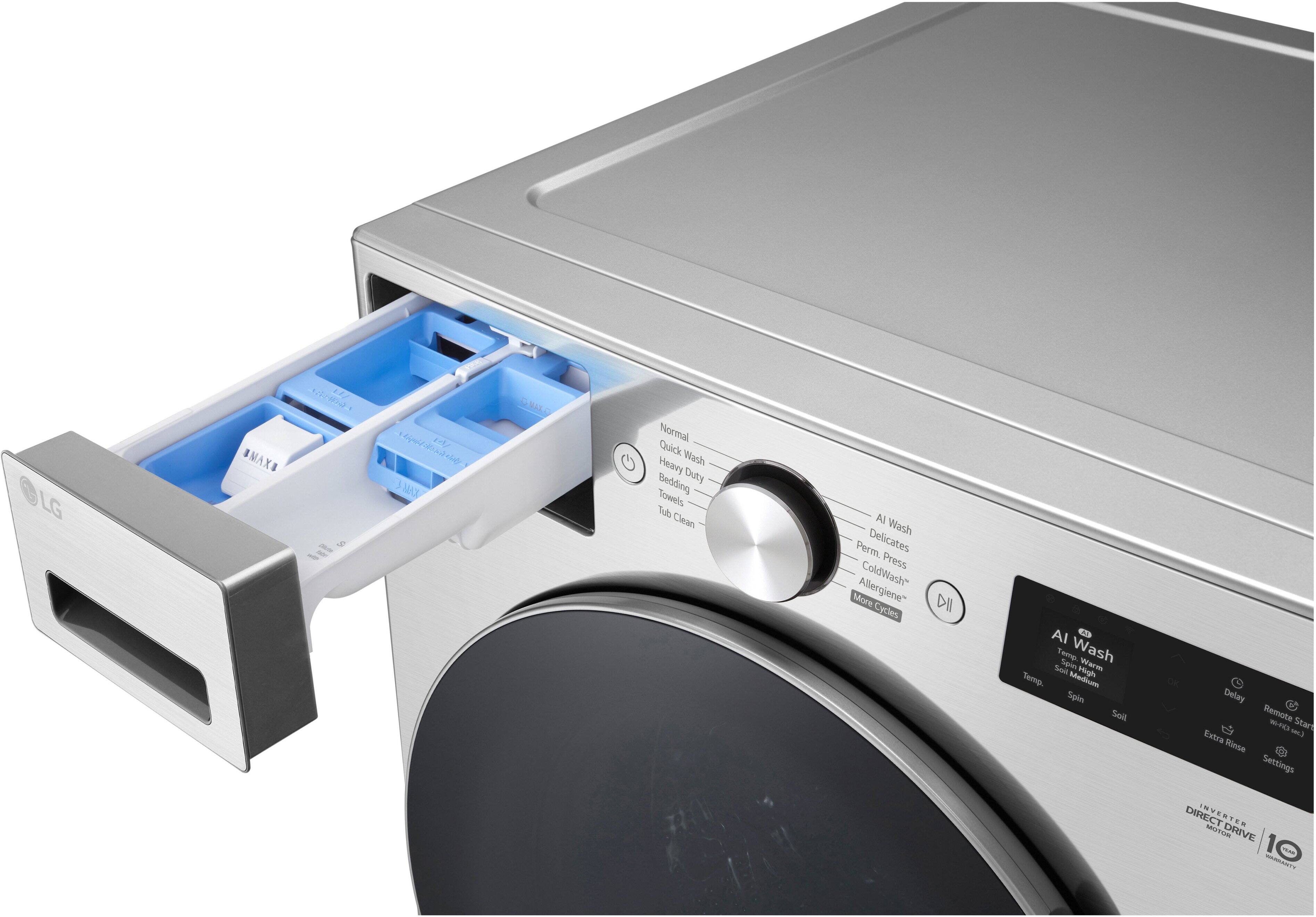 LG BMAXI 4 U 5 t 3 NA Normal Quick Heavy Wash Bedding Duty Towels Tub Clean Al Wash Perm. Delicates Press ColdWash More Allergiene" DI Cycles AI 0 Temp Spin Wash Warm Soit Migh Temmp. Medium Spin Soil O Delay Remote WHFES Star Extra 1.3 Risse A Settings DIRECTDRIVE DIRECT MOTUN DRIVE TEA MATs

- Normal
- Quick Wash
- Heavy Duty
- Bedding
- Towels
- Tub Clean
- Delicates
- Press
- ColdWash
- More
- Allergiene
- AI Wash
- Temp Warm
- Soil Medium
- Spin
- Delay
- Remote Start
- Extra Rinse
- Settings
- Inverter Direct Drive
- 10 Year Warranty