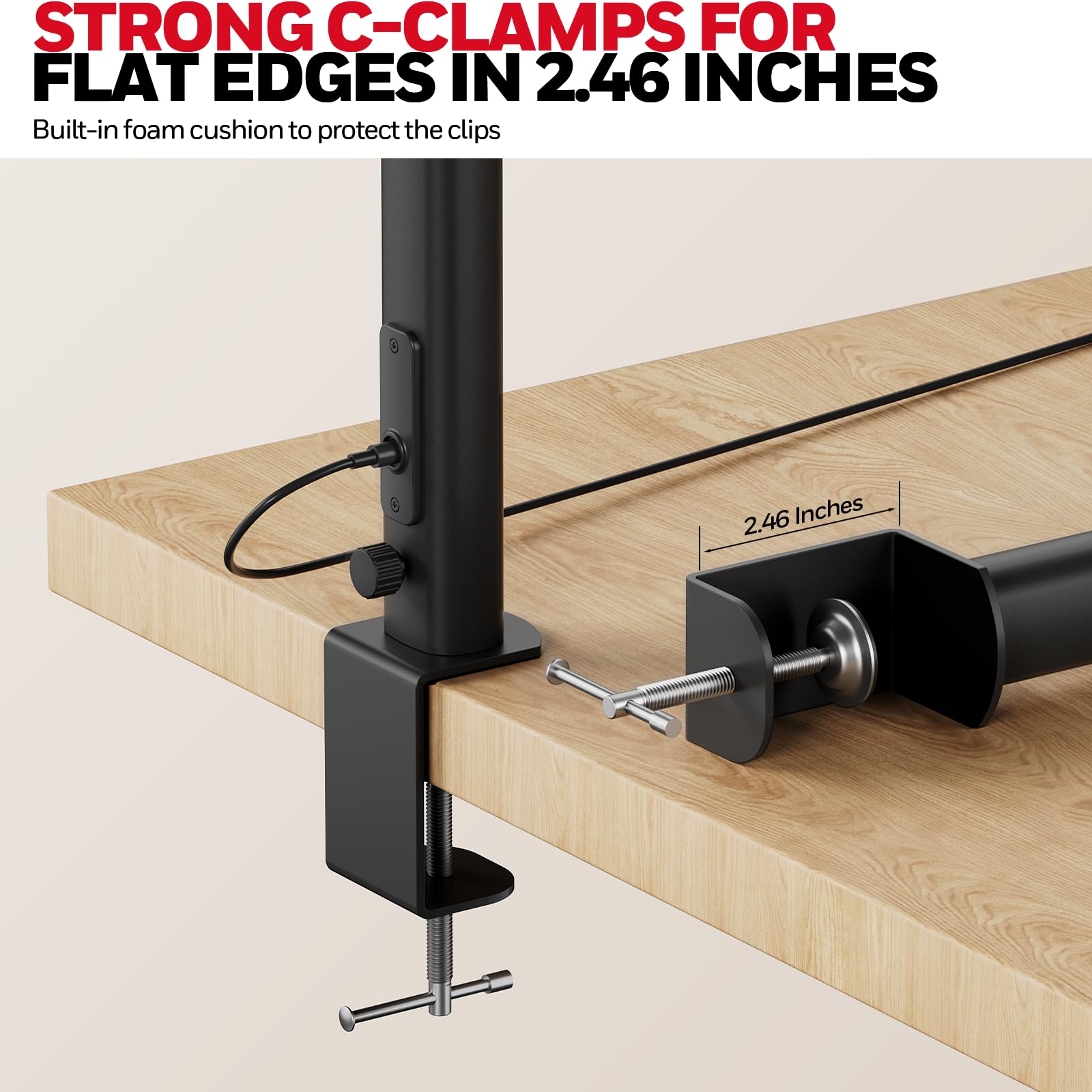 STRONG C-CLAMPS FOR FLAT EDGES IN 2.46 INCHES, Built-in foam cushion to protect the clips, 2.46 Inches