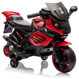 Homhougo - 6V Electric Ride-On Motorcycle for Kids - Toy Bike with Training Wheels, Lights, Music & Horn, Ages 3–6 - Red