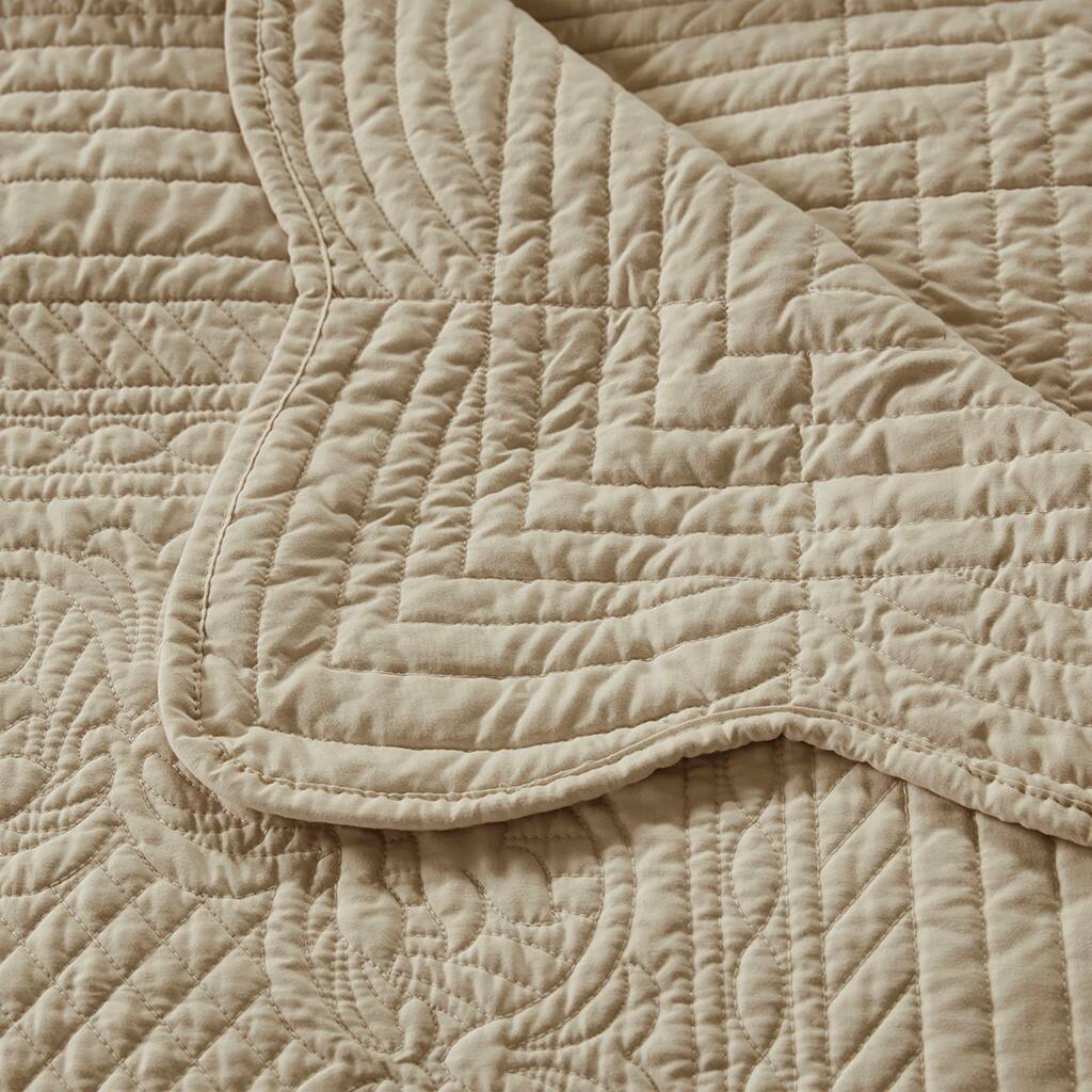 Alt View 5. Gracie Mills - Gracie Mills Salvatore Oversized Stitched Scalloped Edges Throw Blanket - Khaki.