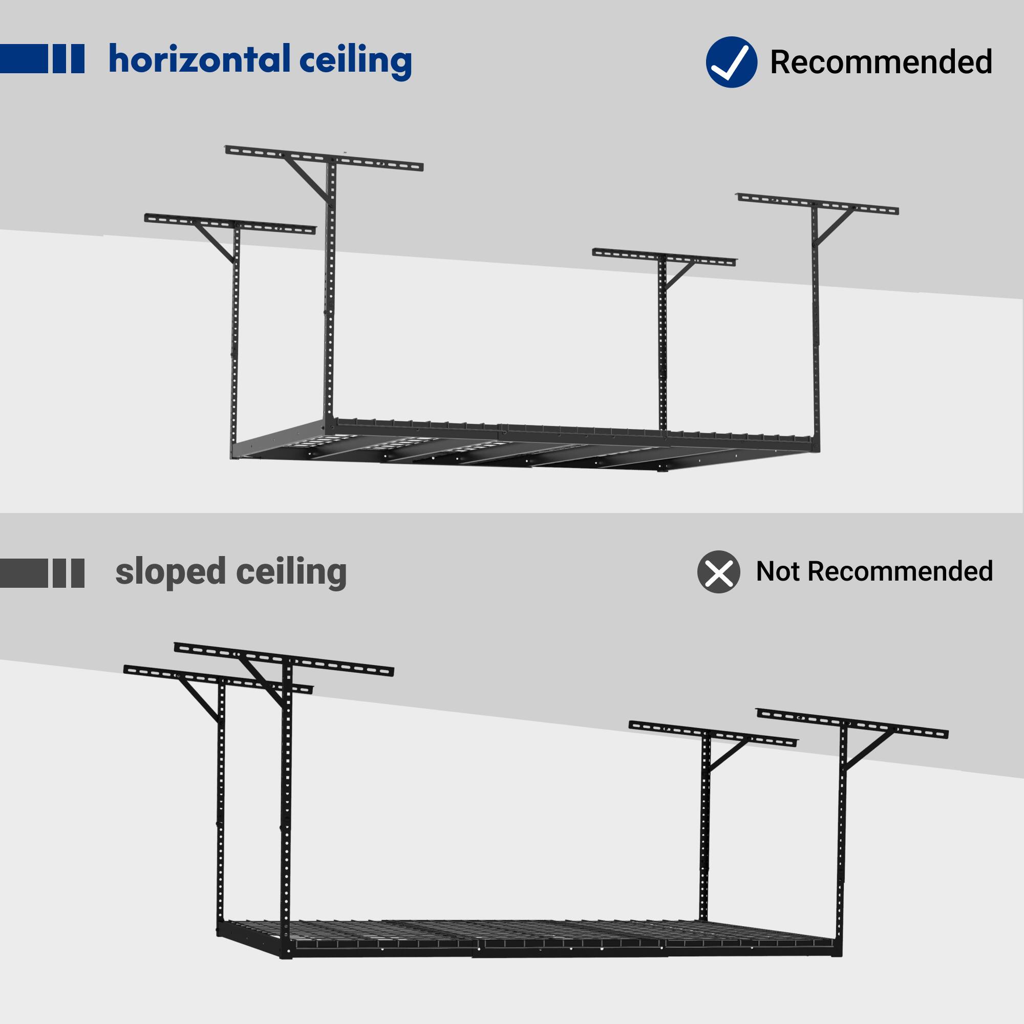 horizontal ceiling  
Recommended

sloped ceiling  
Not Recommended