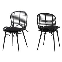 bali & pari - Brenna Modern Bohemian Finished Rattan and Metal 2-Piece Dining Chair Set - Black