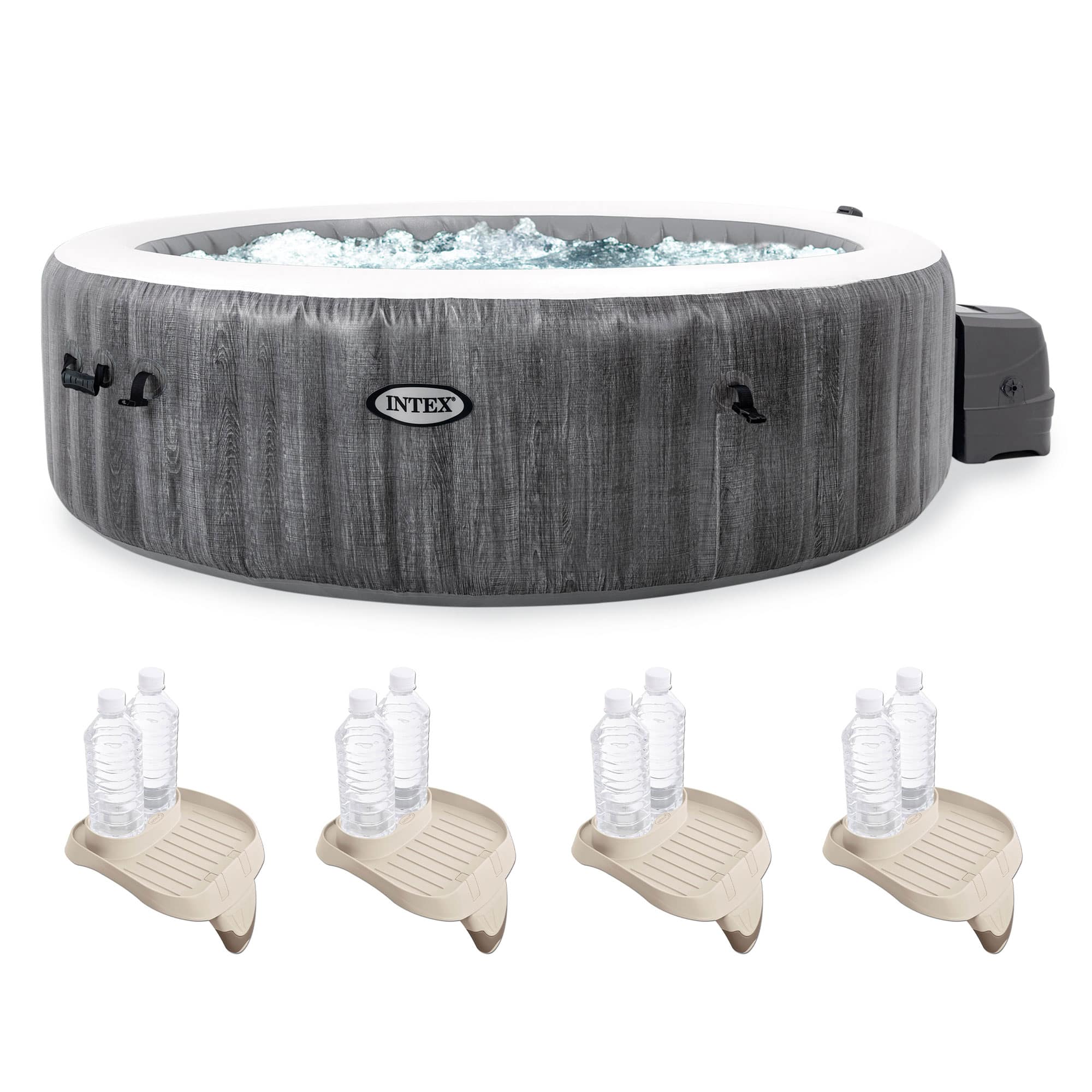 Intex - PureSpa Greywood Inflatable Spa & Attachable Drink & Snack Tray (4 Pack) - Gray price history on PriceWatchPro