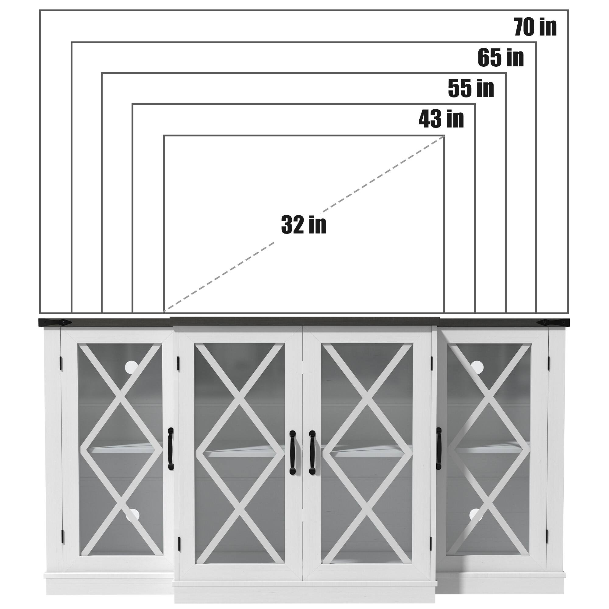 Back. APRILSOUL - Farmhouse TV Stand wih Storage 63Inch Entertainment Center Wooden Media TV Console with Height Adjustable Shelves - White.