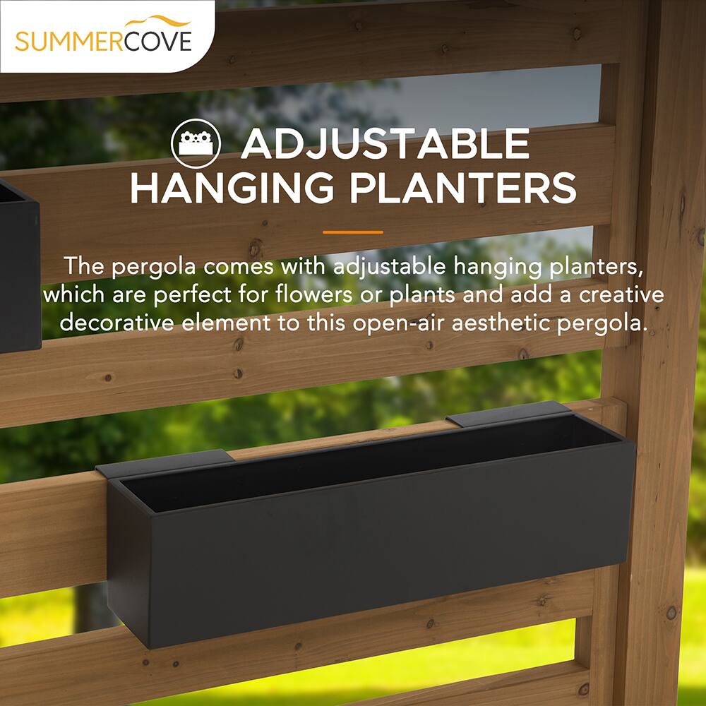 SUMMERCOVE  
ADJUSTABLE HANGING PLANTERS  
The pergola comes with adjustable hanging planters, which are perfect for flowers or plants and add a creative decorative element to this open-air aesthetic pergola.