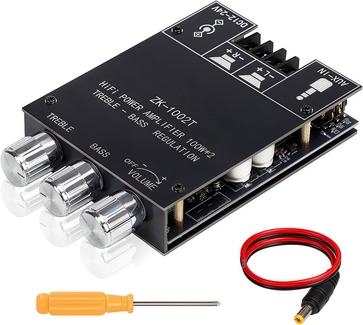 Vulpecula Spade - ZK-1002T Bluetooth 5.0 Stereo Amplifier Board, 200W HiFi 2.0 Channel Mini Audio Amp Module with Treble & Bass Control
