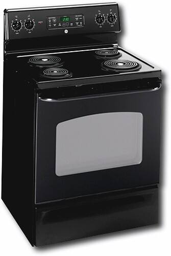 Angle Standard. GE - QuickClean 30" Self-Cleaning Freestanding Electric Range - Black-on-Black.