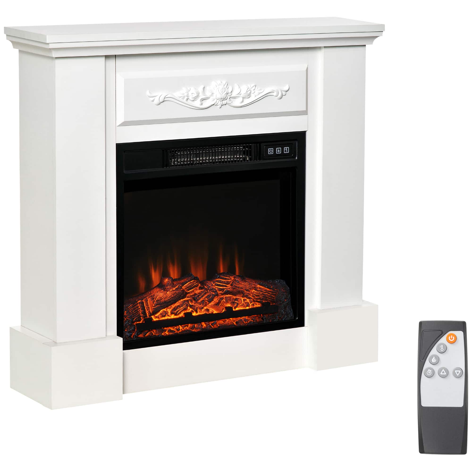Ecooso - 32 inch Freestanding Electric Fireplace with Mantel, 1400W Heater with LED Log Flame Effect - White