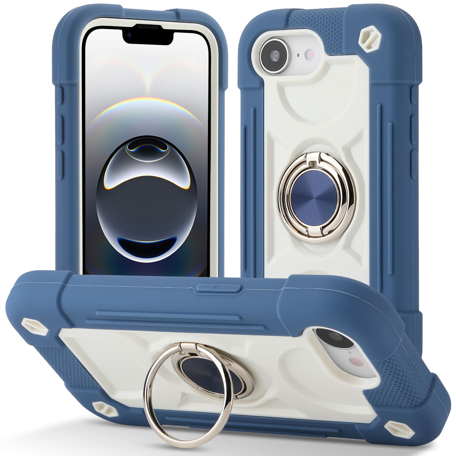 UUCOVER - Rugged Protective Case for iPhone 17e / iPhone 16e,Shockproof Double Ring Stand Case Heavy Duty Silicone +PC Back Cover - Blue price history on PriceWatchPro