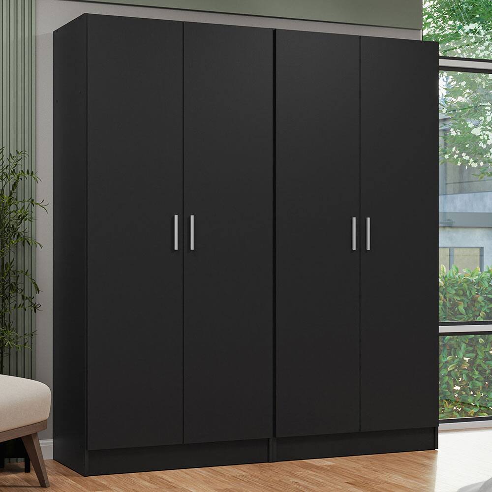 Angle. Madesa - Madesa 4 Doors Wardrobe with Ample Shelves and Hanging Space 63"L - Black - Black.