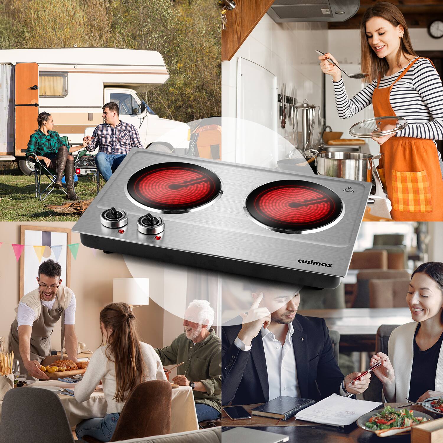Alt View 3. Cusimax - 1800W  Electric Portable Countertop Infrared Ceramic Glass 2 Knob Control Easy Clean For Home Apt Dorm - Silver.