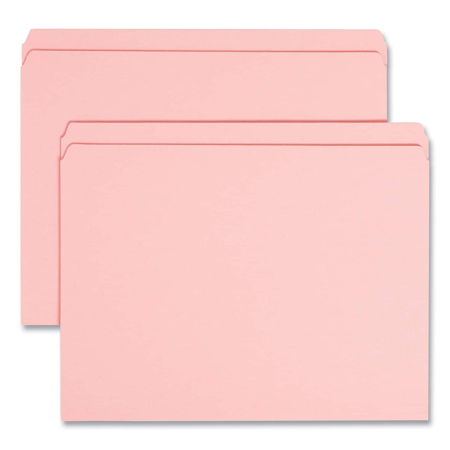 Smead Manufacturing - Reinforced Top Tab Colored File Folders, Straight Tabs, Letter Size, 0.75" Expansion, Pink, 100/Box