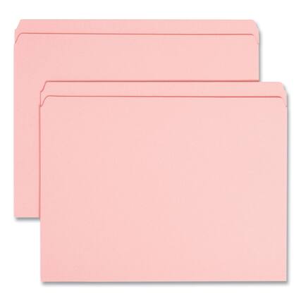 Front. Smead Manufacturing - Reinforced Top Tab Colored File Folders, Straight Tabs, Letter Size, 0.75" Expansion, Pink, 100/Box.