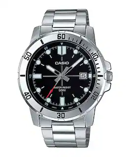 Casio - Men’s Stainless Steel Watch with Black Dial - MTP-VD01D-1EVUDF - Silver