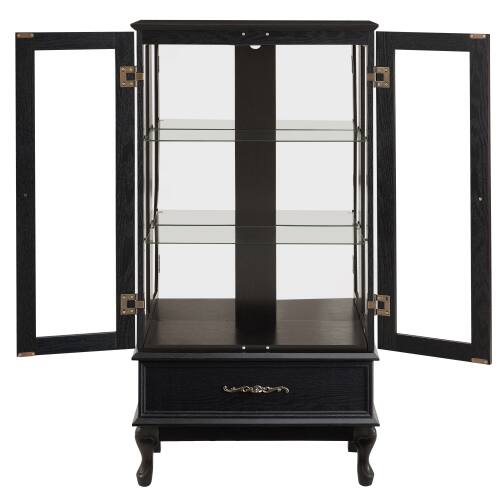 Alt View 6. LUCKY ONE - 25.98in Freestanding Lighted Curio Cabinet with Drawer and Adjustable Shelves for Wine Collectibles - Black.