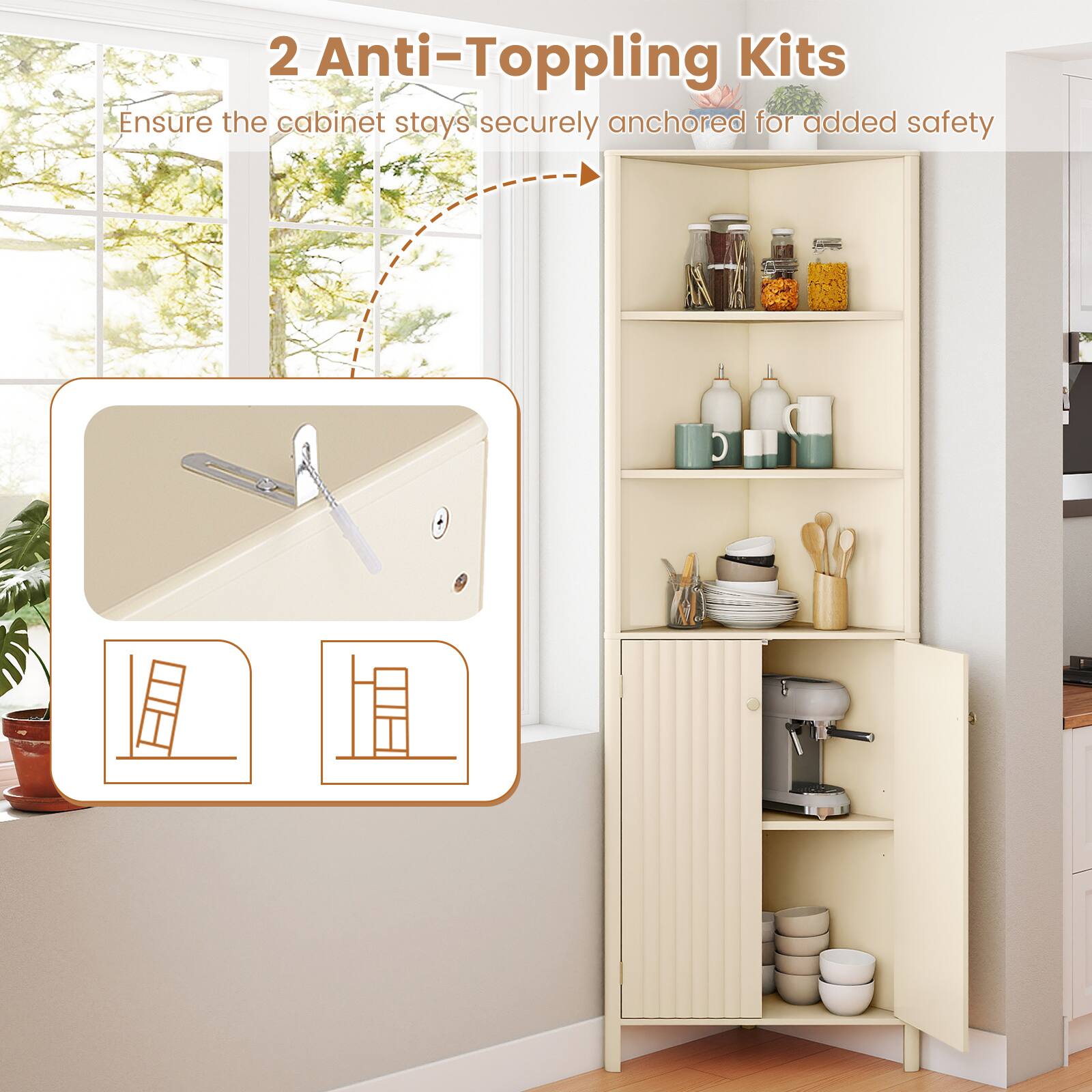2 Anti-Toppling Kits  
Ensure the cabinet stays securely anchored for added safety
