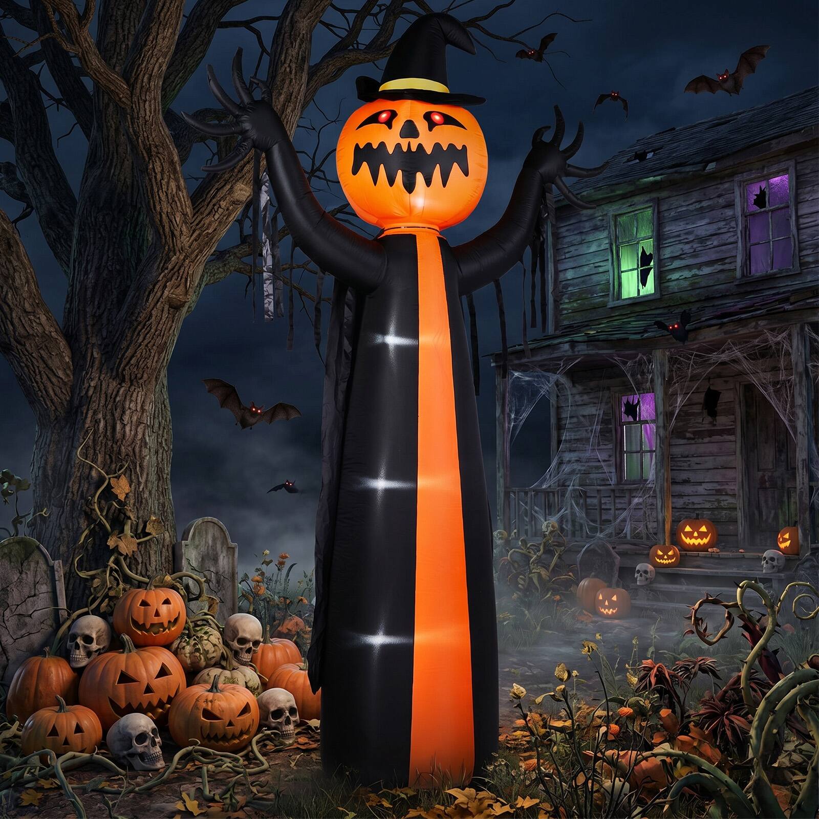 Alt View 6. Sunoyar - 10ft Halloween Inflatable Pumpkin Ghost with Rotatable Head and LED Lights - Black.