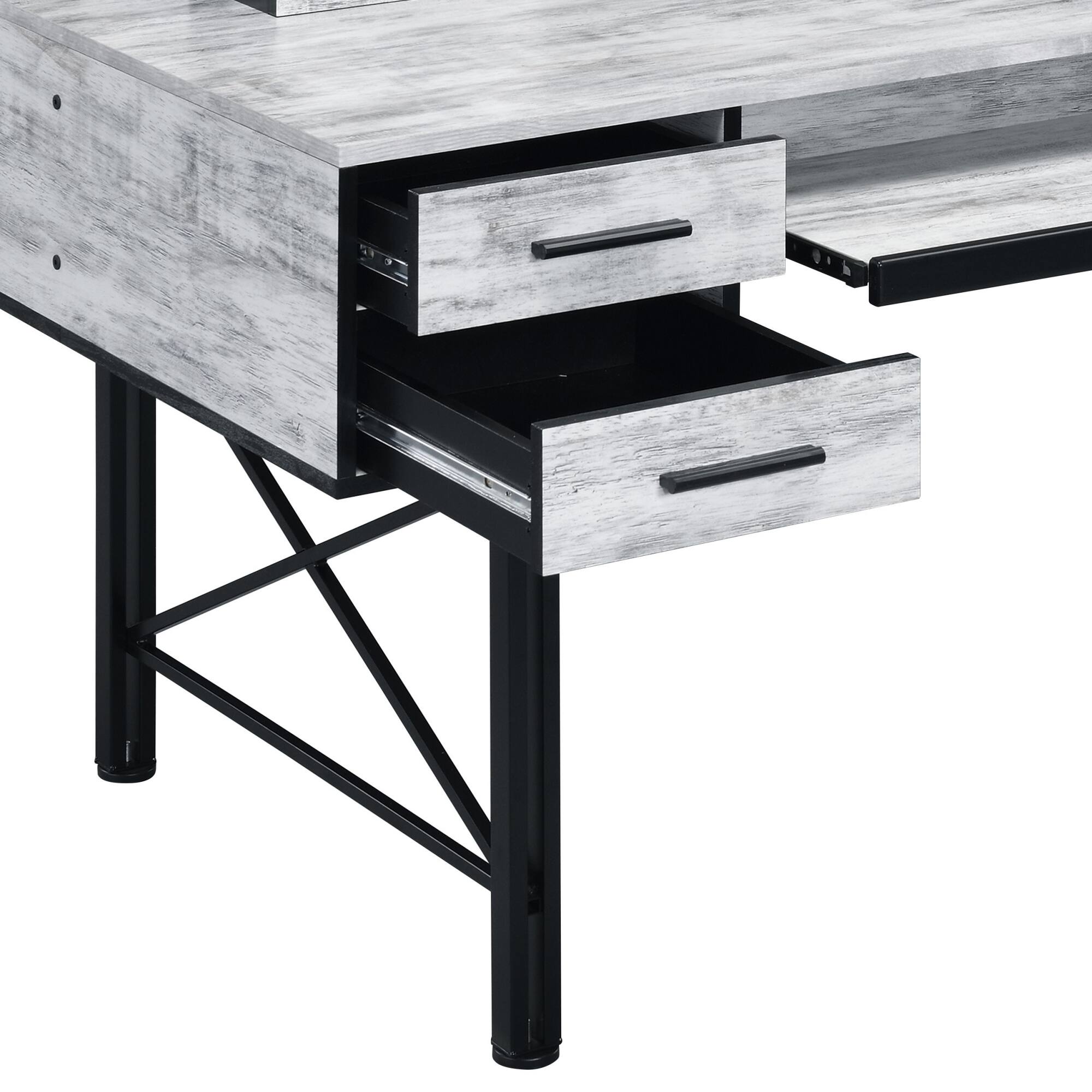 Alt View 5. GOODSILO - Antique Style Computer Desk with Storage Drawers and Shelf in Two-Tone Finish for Home Office Workspace - Antique White+Black.