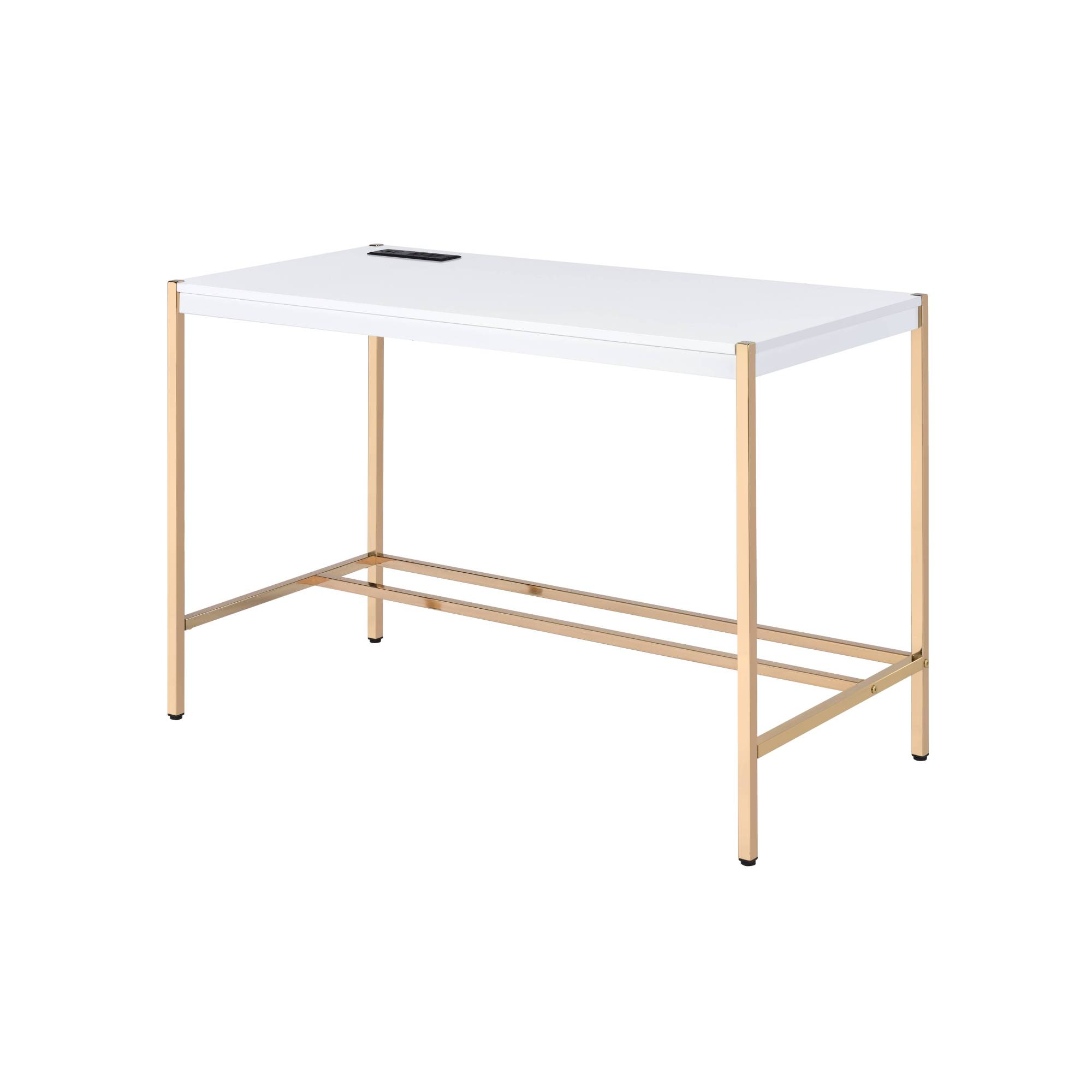 Alt View 2. GOODSILO - Modern Writing Desk with USB Charging Port for Contemporary Home Office Workspace - Golden+White.