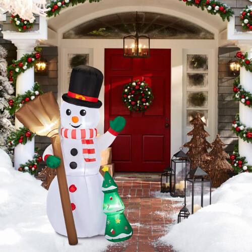 Alt View 5. Winado - 6.2FT Christmas Santa Snowman Holding Groom Inflatable with LED Lights for Outdoor Air Blown Holiday Party Decoration - Multicolor.