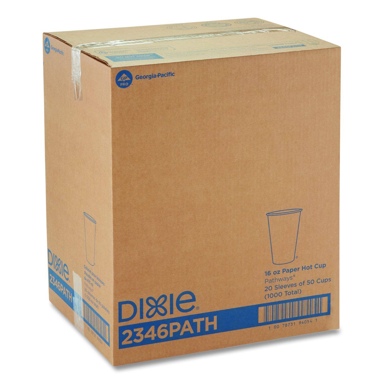 Georgia-Pacific PRO  
Dixie  
16 oz Paper Hot Cup  
Pathways*  
20 Sleeves of 50 Cups (1000 Total)  
2346PATH  
1 00 78731 94054 1