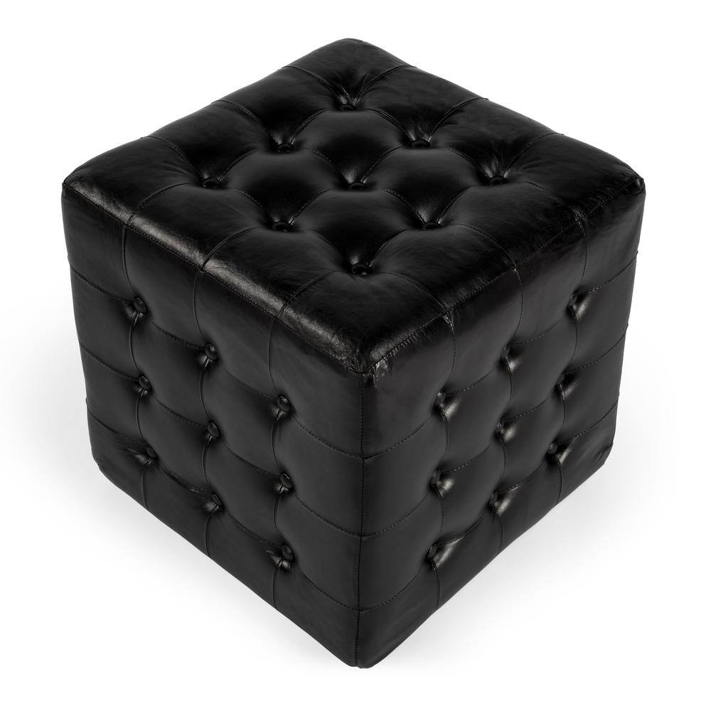 Left. Butler Specialty - Leon Leather Cube Ottoman - Black.