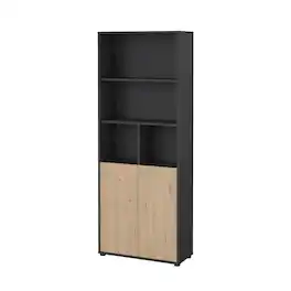 FurniFact - 6-Shelf Bookshelf with 2 Doors for Office, Bedroom, or Living Room - Gray