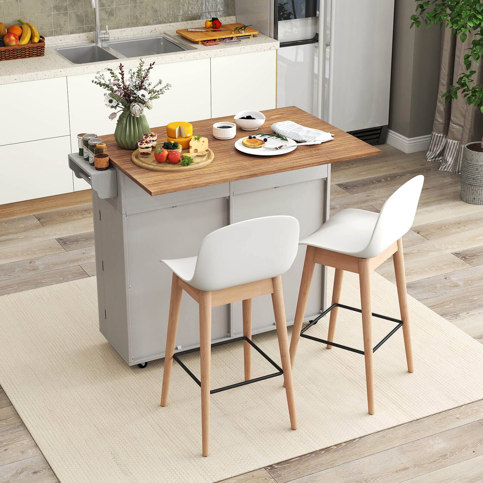 Alt View 1. Costway - Costway Rolling Kitchen Island Kitchen Island Cart with Drop Leaf Trash Can Cabinet - Gray.