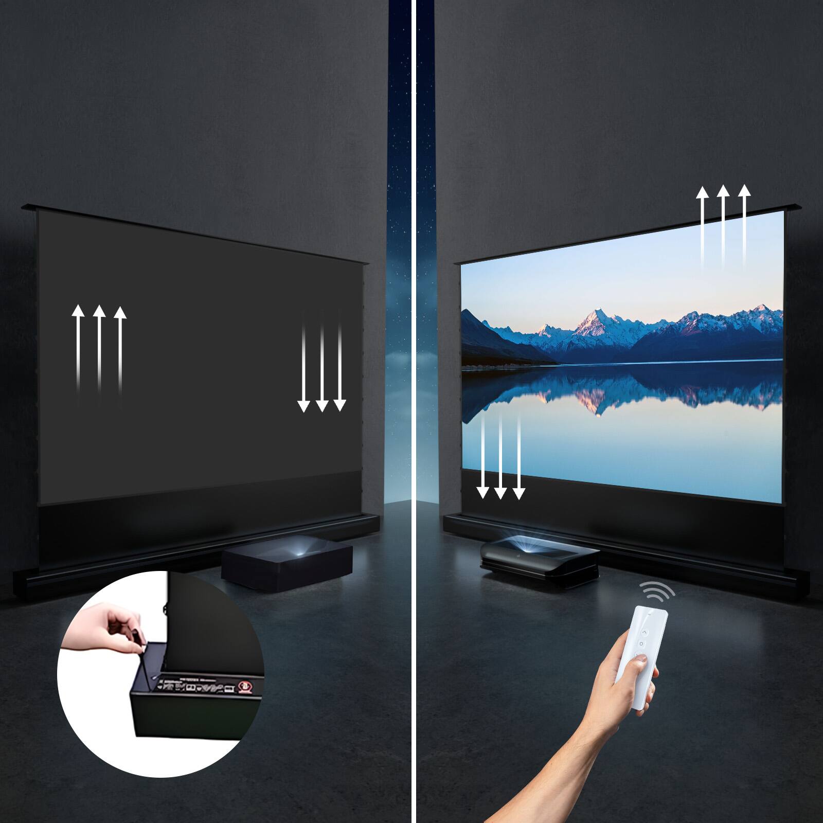 Alt View 17. AWOL Vision - ALR-F220C 120" Motorized Floor Rising ALR Ultra Short Throw Projector Screen, 4K/8K 3D - Black.