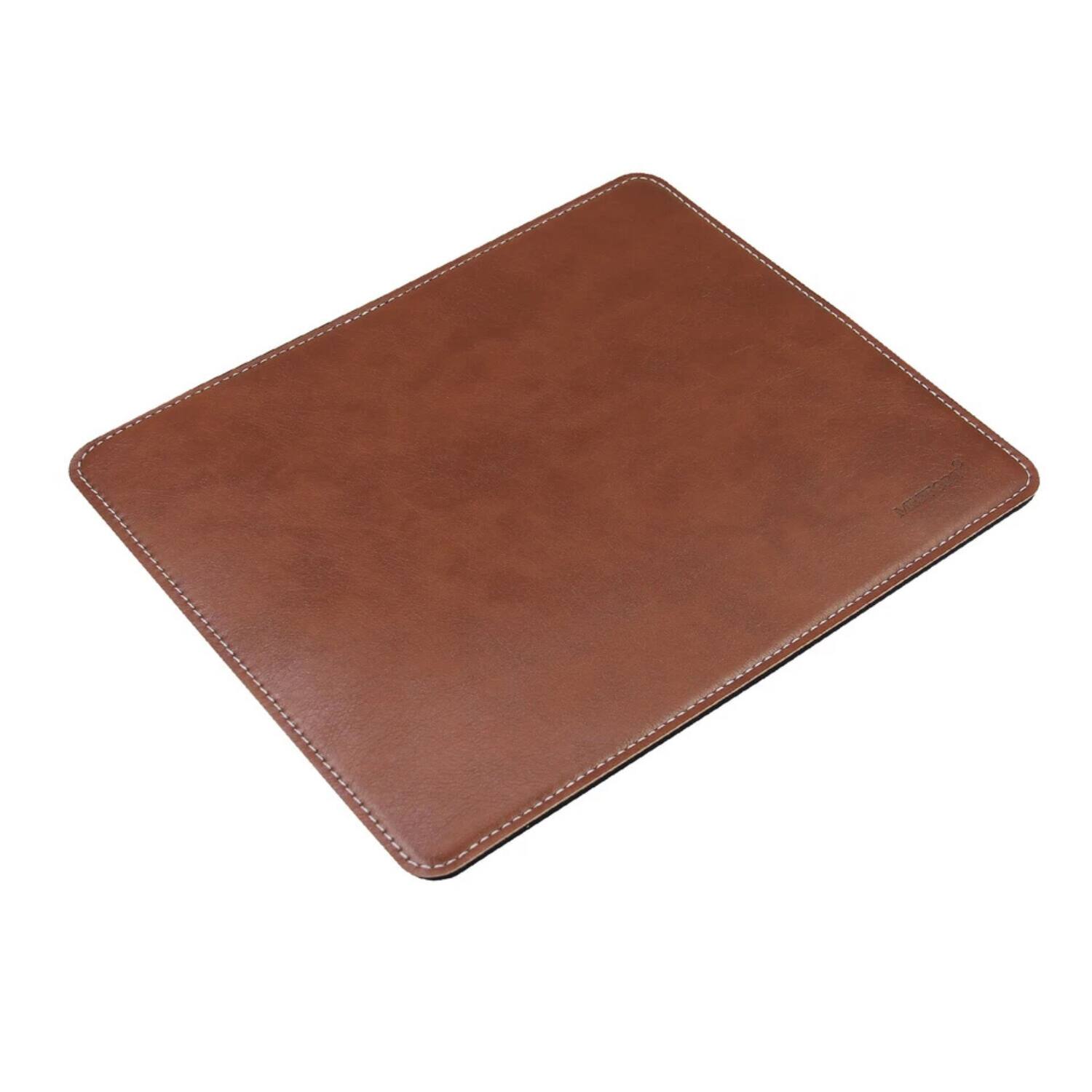 Angle. Stock Preferred - Leather Mouse Pad with Stitched Edges and Non-Slip Base – Brown - Brown.
