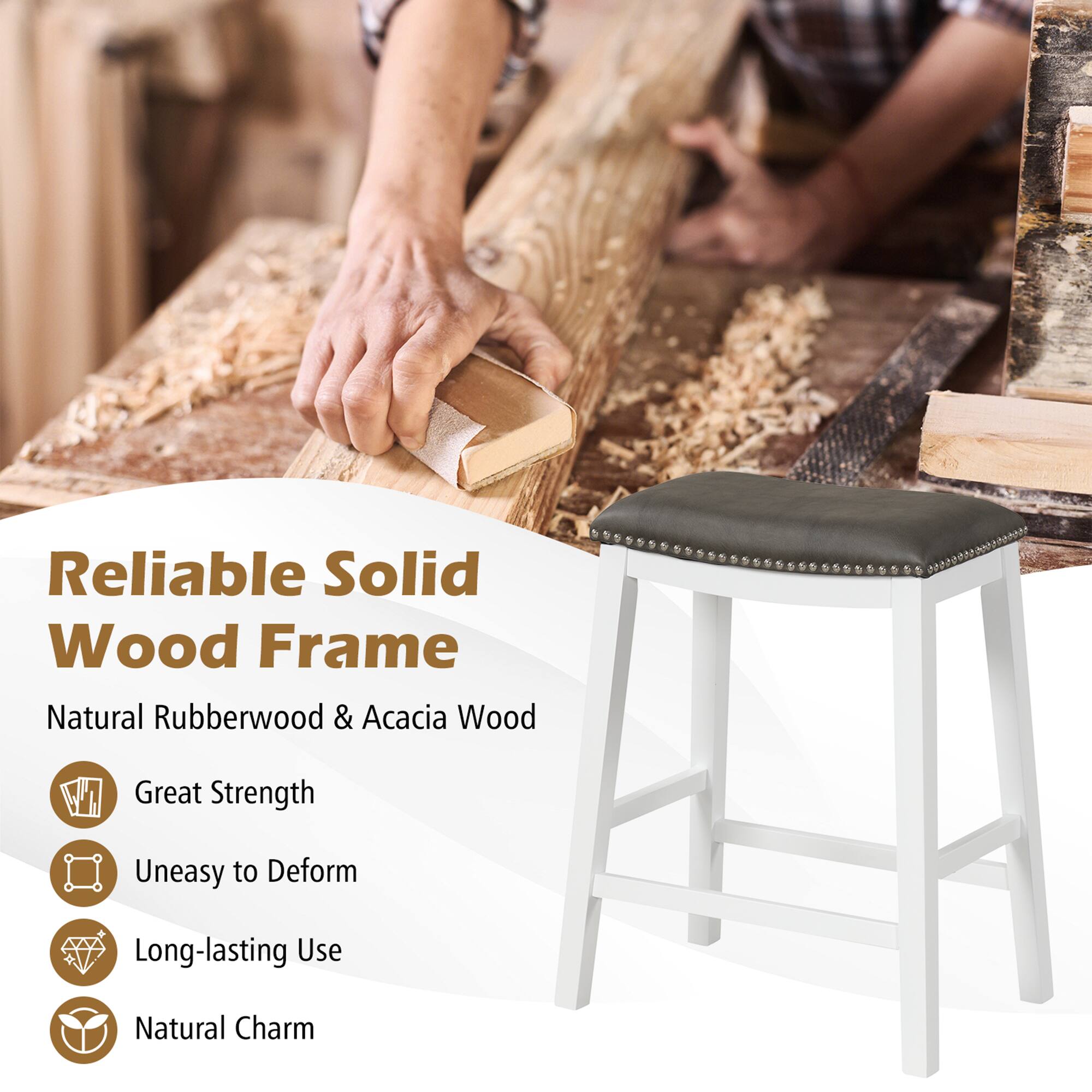 Reliable Solid Wood Frame
Natural Rubberwood & Acacia Wood
Great Strength
Uneasy to Deform
Long-lasting Use
Natural Charm