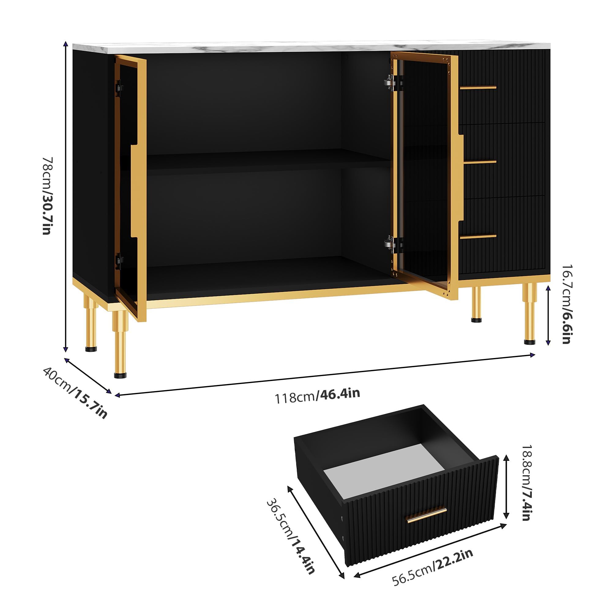78cm/30.7in  
40cm/15.7in  
118cm/46.4in  
36.5cm/14.4in  
56.5cm/22.2in  
18.8cm/7.4in  
16.7cm/6.6in