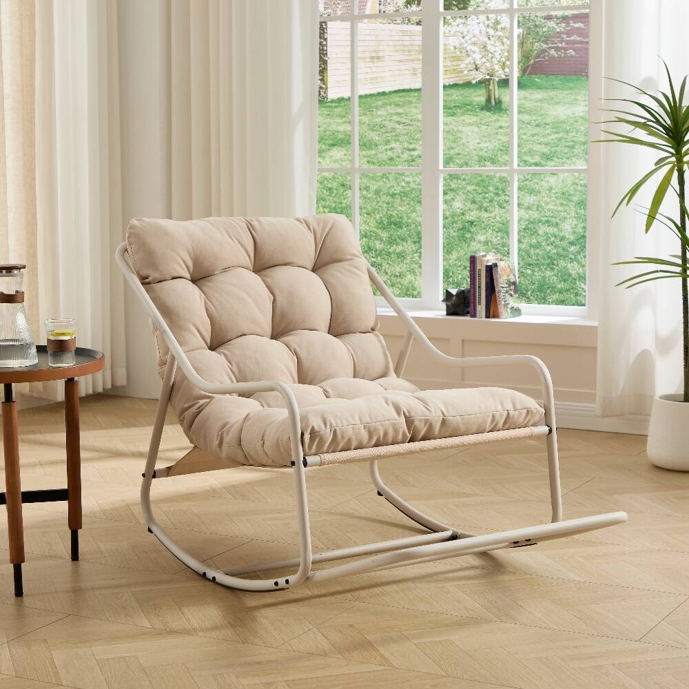 Left. Loheer - Loheer Outdoor Rocking Chair Beige Armless Steel Frame Rocker with Thick Cushion 300 lbs Capacity - Beige.