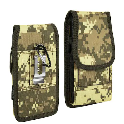 Front. LUXMO - LUXMO Large Vertical Universal Nylon Phone Pouch with Dual Card Slots - Digital Camo - Green.